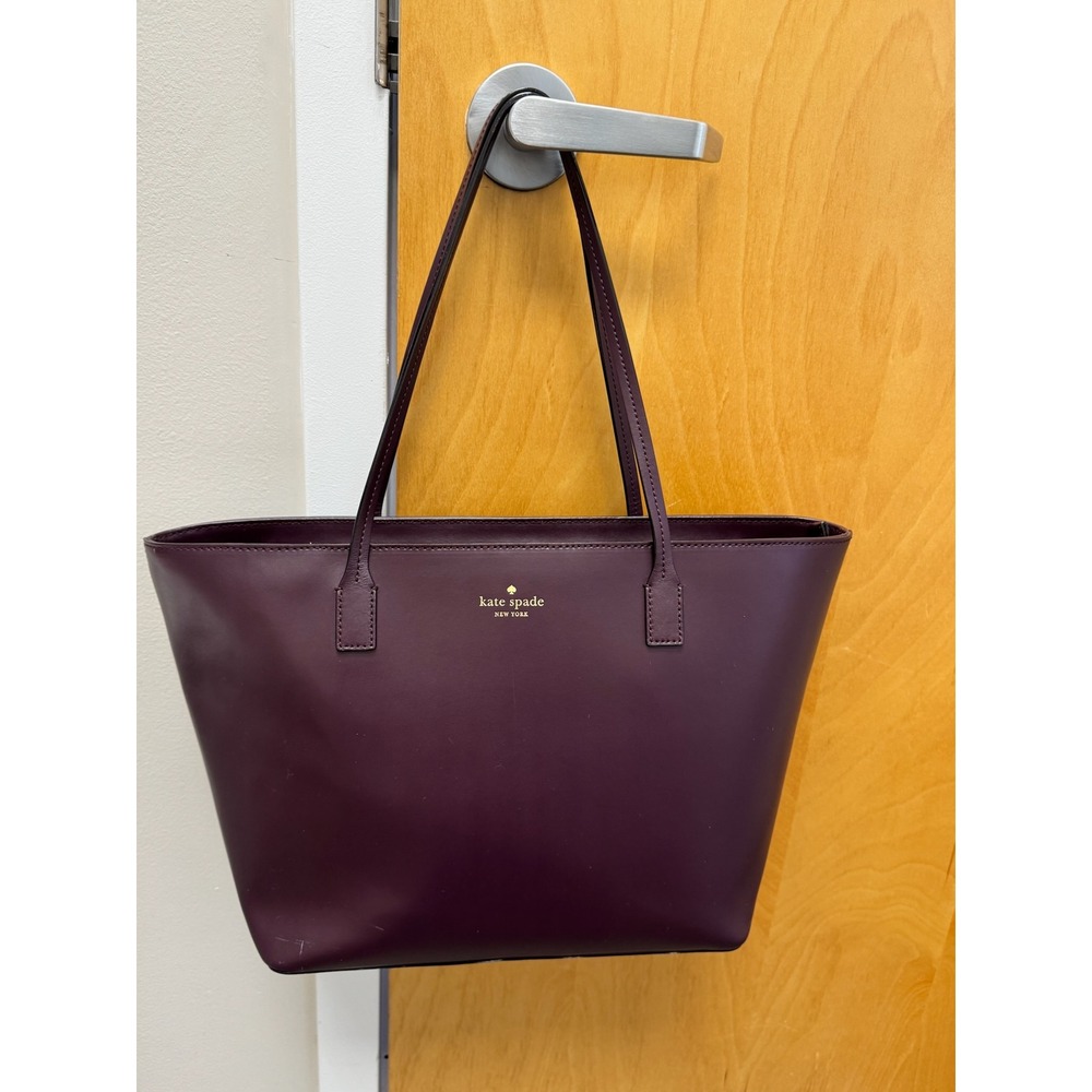 Kate Spade New York Leather Tote Bag Burgundy Plum Top Zip Shoulder Bag - Picture 5 of 16
